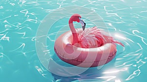 Flamingo tropical. Pink inflatable flamingo in water for summer beach background. Pool float party.