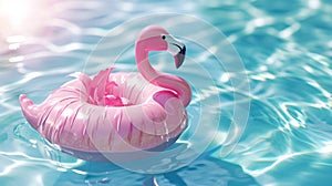 Flamingo tropical. Pink inflatable flamingo in water for summer beach background. Pool float party.