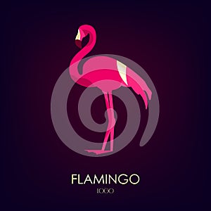 Flamingo vector icon on dark background. Logo. Flat design