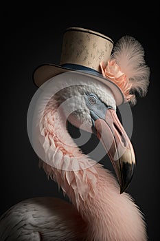 Flamingo wearing a historical costume