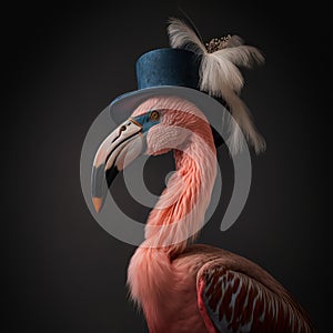 Flamingo wearing a historical costume