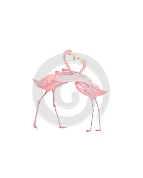 Flamingo wedding invitation, greeting card with pink flamingos. Beautiful watercolor illustration of love birds