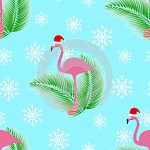 Flamingo winter style seamless pattern