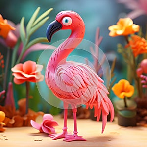 Flamingo Wood Sculpture: Vibrant Bird Figurine With Exquisite Detail