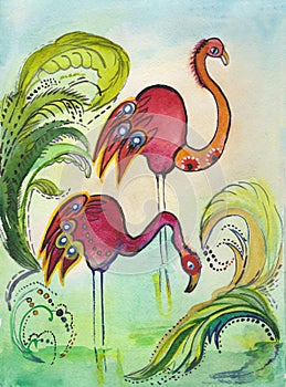 Flamingos in the lake