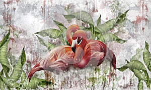 flamingos in leaves