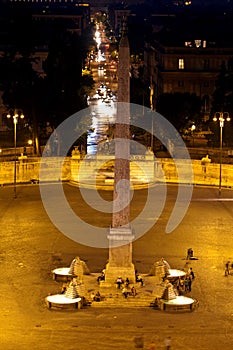 Flaminy obelisk on Popolo Square (People's Square).Night city landscape