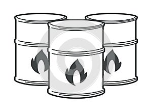 Flammable barrels, oil or biofuel, explosive chemicals isolated icon