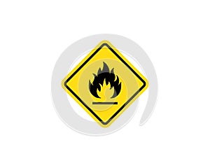 Flammable materials warning sign. Fire warning sign in yellow triangle. Inflammable substances icon. Vector on isolated white photo