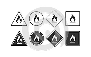 Flammable materials warning sign icon. Fire symbol. Sign gas vector flat