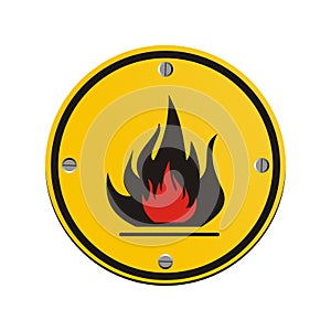 Flammable round yellow sign