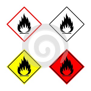 Flammable sign, fire icon, hazard symbol