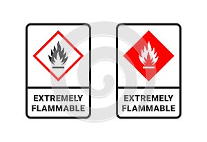 Flammable signs. Sign danger flammable liquids or materials. Flammable substances icons. Vector icons