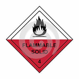 Flammable solid sign or symbol. Substances liable to spontaneous combustion sign or symbol. Vector design isolated on white photo