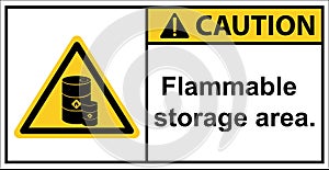 flammable storage tanks, flammable storage areas,sign caution.