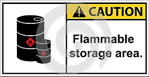 flammable storage tanks, flammable storage areas,sign caution.