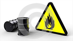 Flammable symbol next to chemical barrels photo