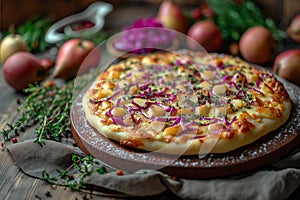 Flammkuchen with pears, red cabbage and lactose-free cheese