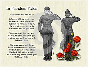 In Flanders Fields, Remembrance or Memorial Day with Cadets and Poppies photo