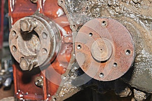 Flange In Front Of Truck Engine in Car Repair Shop