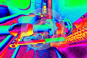 Flanged high presure pipeswith cooling unit. Gamma ray view