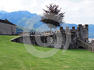 Flanking of castel grande in Bellinzona city in Switzerland
