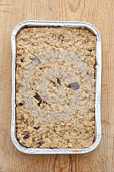 Flapjack in a silver baking tray photo