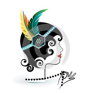 Flapper with feathers in headband