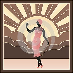 Flapper girl in colorful dress silhouette vector illustration