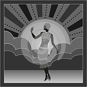 Flapper girl in colorful dress silhouette vector illustration