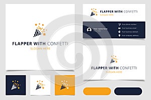 Flapper with konfetti logo design with editable slogan. Branding book and business card template. photo