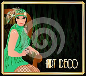 Flapper woman in armchair in style art deco