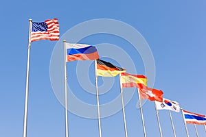 Flapping country flags in wind