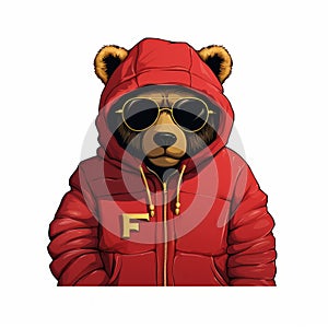 Flare Bear Hoodie: Concept Art Style With Red And Gold, Hip-hop Vibes photo