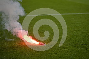 Flare on football pitch