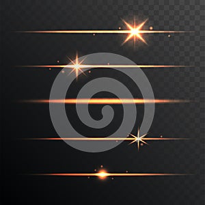 Flare Glowing Lights and Stars Set on Transparent Background. Vector