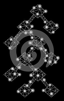 Glossy Mesh Wire Frame Binary Tree with Flare Spots
