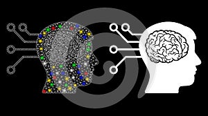 Flare Mesh 2D Brain Computer Connection Icon with Flash Spots