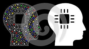 Flare Mesh Network Brain Processor Icon with Flare Spots