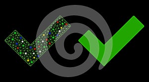 Flare Mesh Network Check Tick Icon with Flare Spots