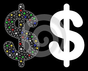 Flare Mesh Network Dollar Icon with Flare Spots