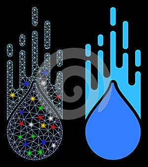 Flare Mesh Network Falling Drop Icon with Flare Spots