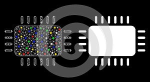 Flare Mesh Network Microchip Icon with Flare Spots