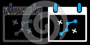 Flare Mesh Network Path Points Calendar Day Icon with Flare Spots