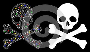 Flare Mesh Network Skull and Crossbones Icon with Flare Spots