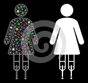 Flare Mesh Network Woman Crutches Icon with Flare Spots