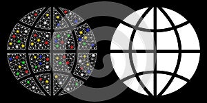 Flare Mesh Network Planet Globe Icon with Flare Spots