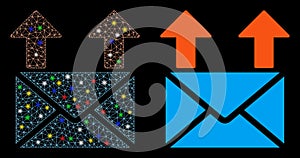Flare Mesh Wire Frame Send Mail Icon with Flare Spots