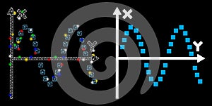 Glossy Mesh Wire Frame Sine Plot Icon with Light Spots