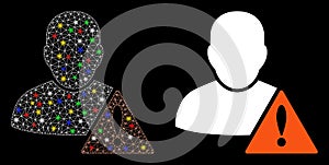 Glowing Mesh Wire Frame User Problem Icon with Flash Spots